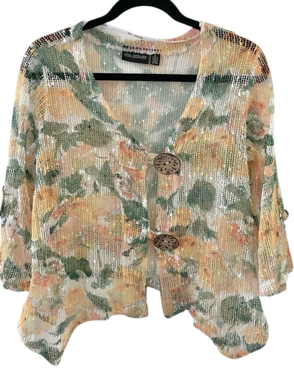 Nina Leonard Lagenlook Shrug Cardigan women’s Medium Artsy Earthy Asymmetrical